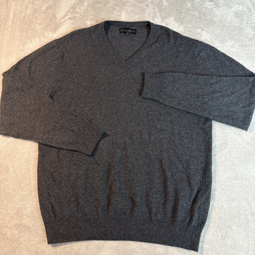 Emi Maglia Wool Cashmere Blend Italian Soft Warm Pullover V-Neck Grey Sweater XL